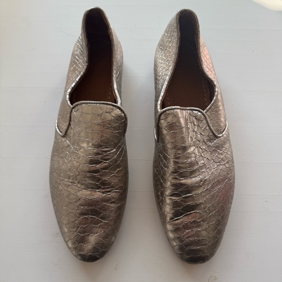 Frye Ashley Silver Slip-On Metallic Snakeskin Loafer Women’s 10 - Picture 3 of 7